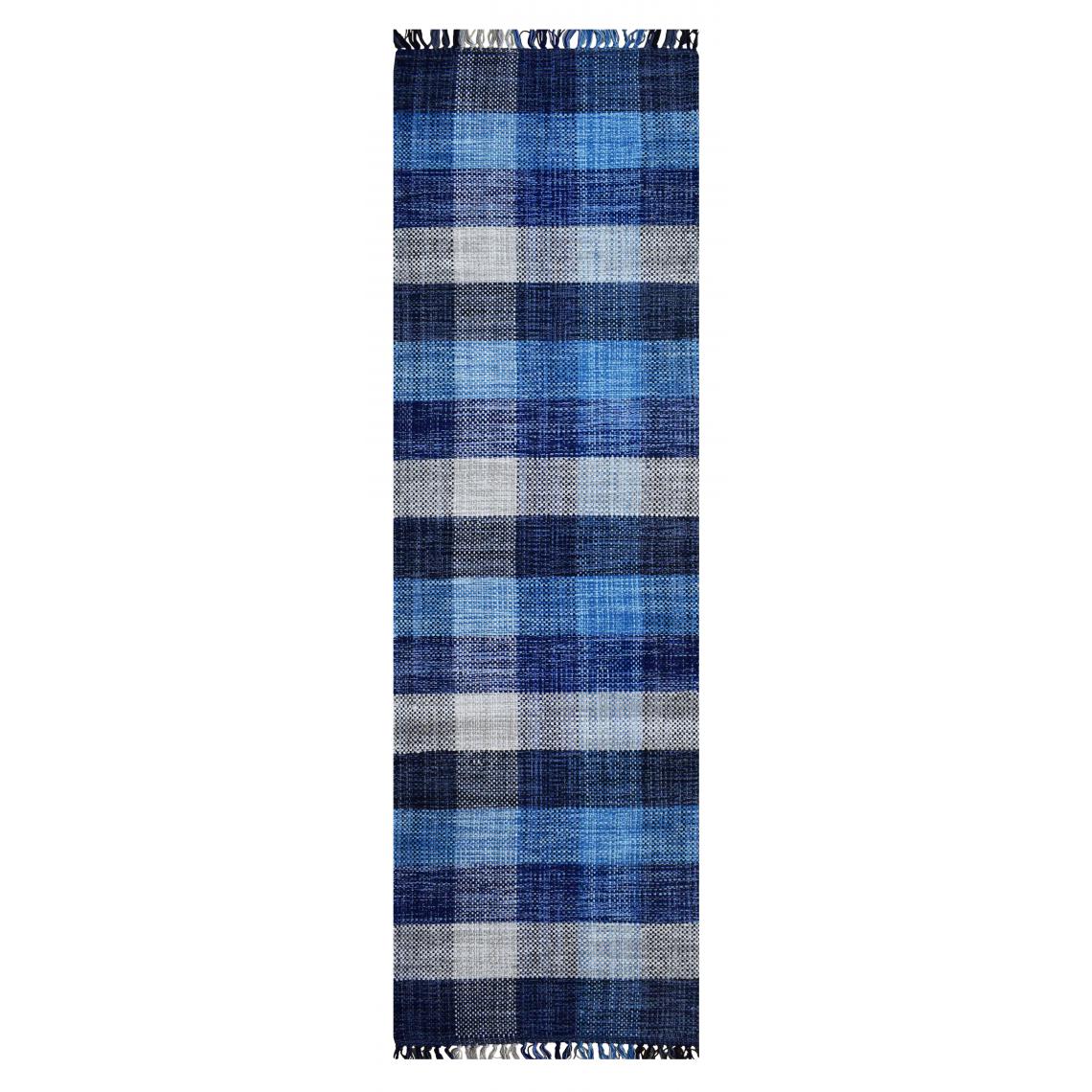 Alter - Tapis sacramento moderne, style kilim, 100% coton, bleu, 180x60cm - Tapis
