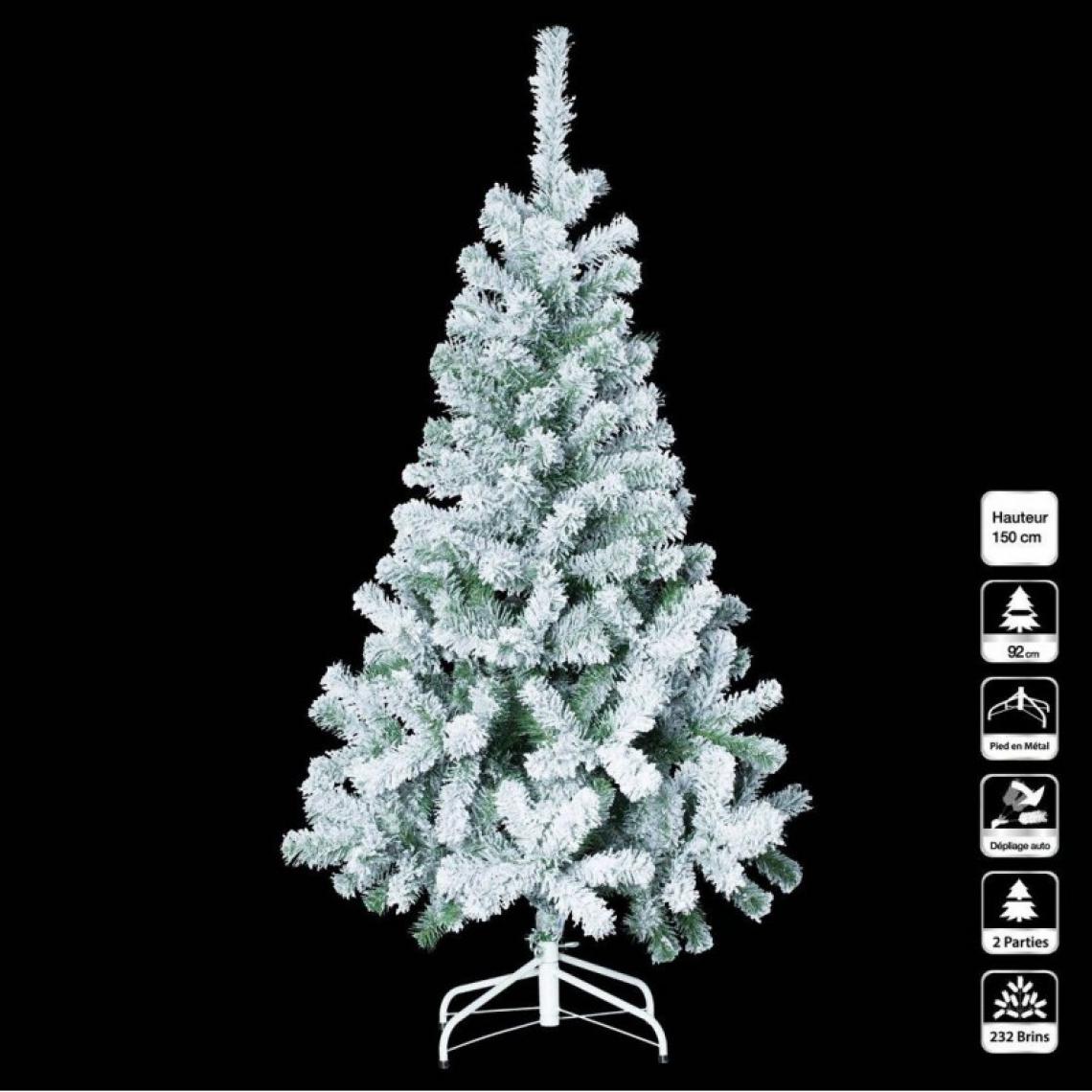 Jardideco - Sapin de Noël vert 150 cm floqué blanc - Sapin de Noël