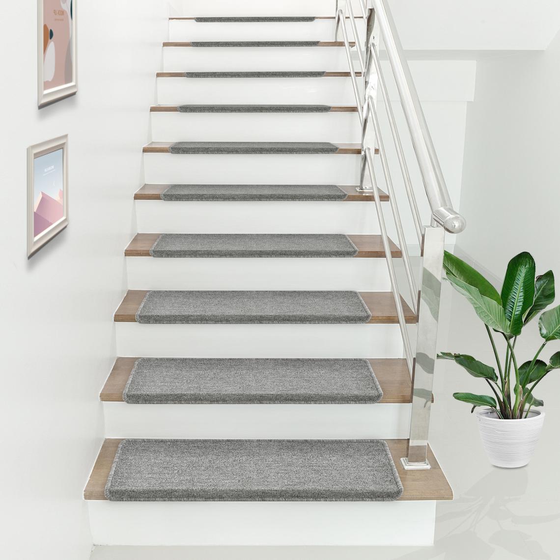 En.Casa - Lot de 15 marchettes d'escalier rectangulaires antidérpantes 65 x 24 cm avec bord gris clair [en.casa] - Tapis