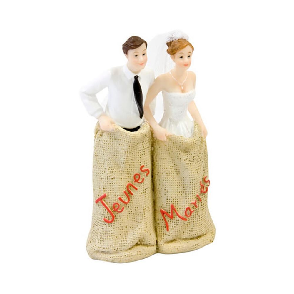 Visiodirect - Lot de 4 Figurines mariage ""jeunes mariés Course en sac"" - 13 x 8,4 cm - Objets déco