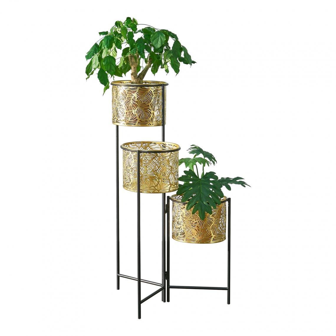 En.Casa - Support de plante (à 3 cache-pots) Verrebroek métal laiton noir [en.casa] - Vases