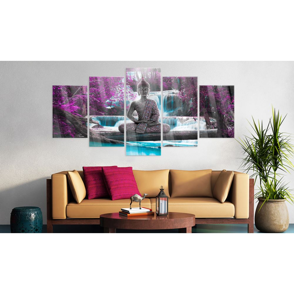 marque generique - 100x50 Tableau sur verre acrylique Chic Waterfall and Buddha [Glass] - Tableaux, peintures