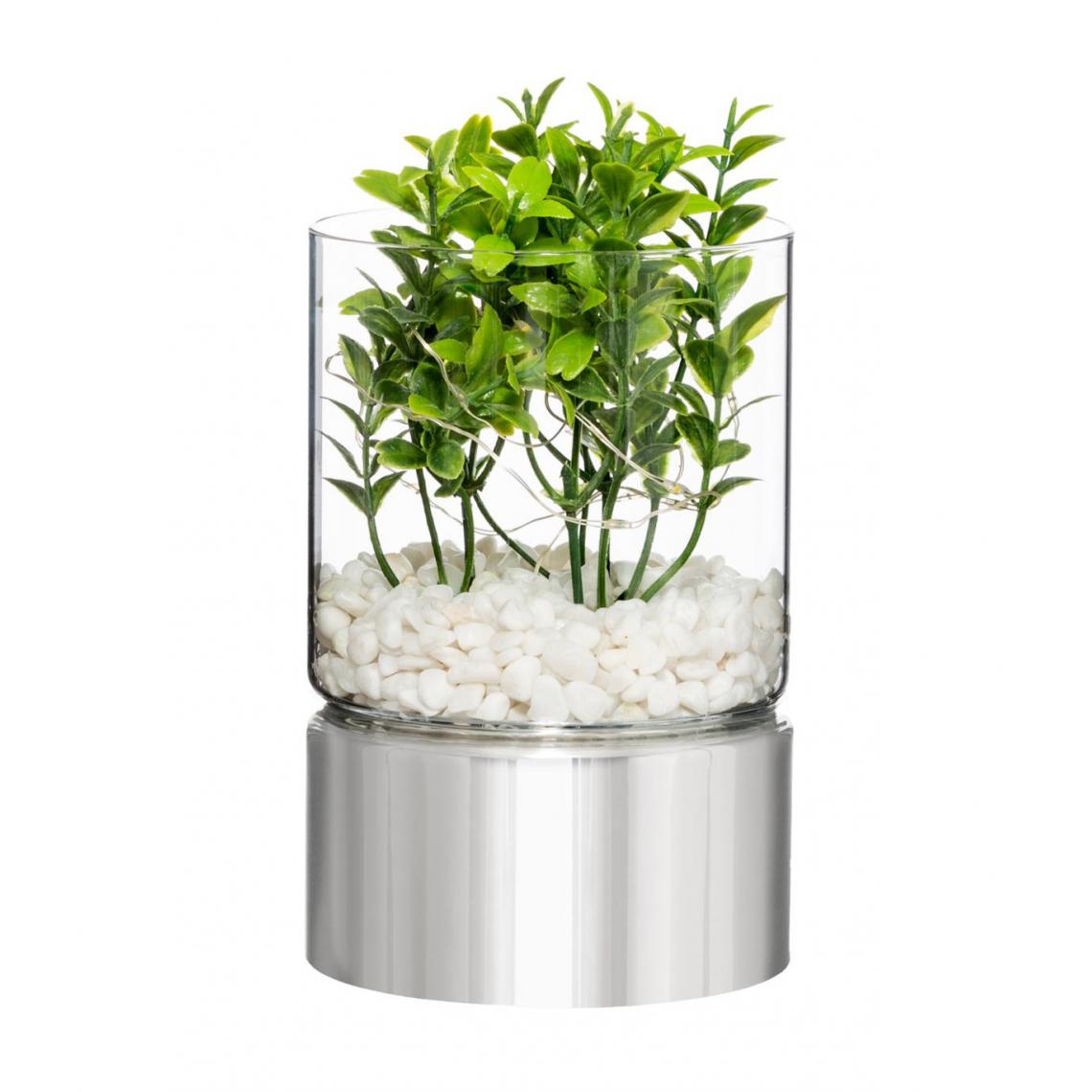 Atmosphera, Createur D'Interieur - Atmosphera - Plante verte artificielle dans Pot en verre avec éclairage LED H 15 cm - Plantes et fleurs artificielles