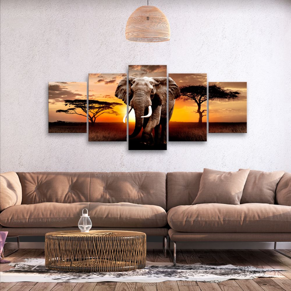 marque generique - 225x100 Tableau Éléphants Animaux Moderne Wandering Elephant (5 Parts) Wide - Tableaux, peintures