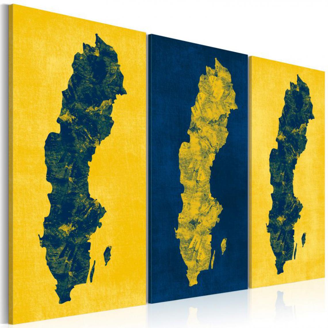 Artgeist - Tableau - Carte peinte de la Suède - triptyque .Taille : 120x80 - Tableaux, peintures