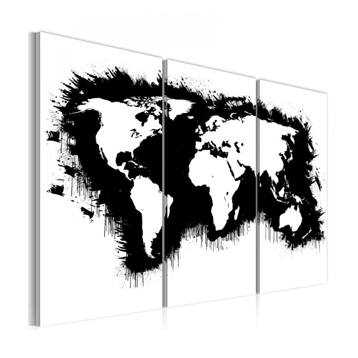 Artgeist - Tableau - Carte monochromatique du Monde - triptyque 120x80 - Tableaux, peintures