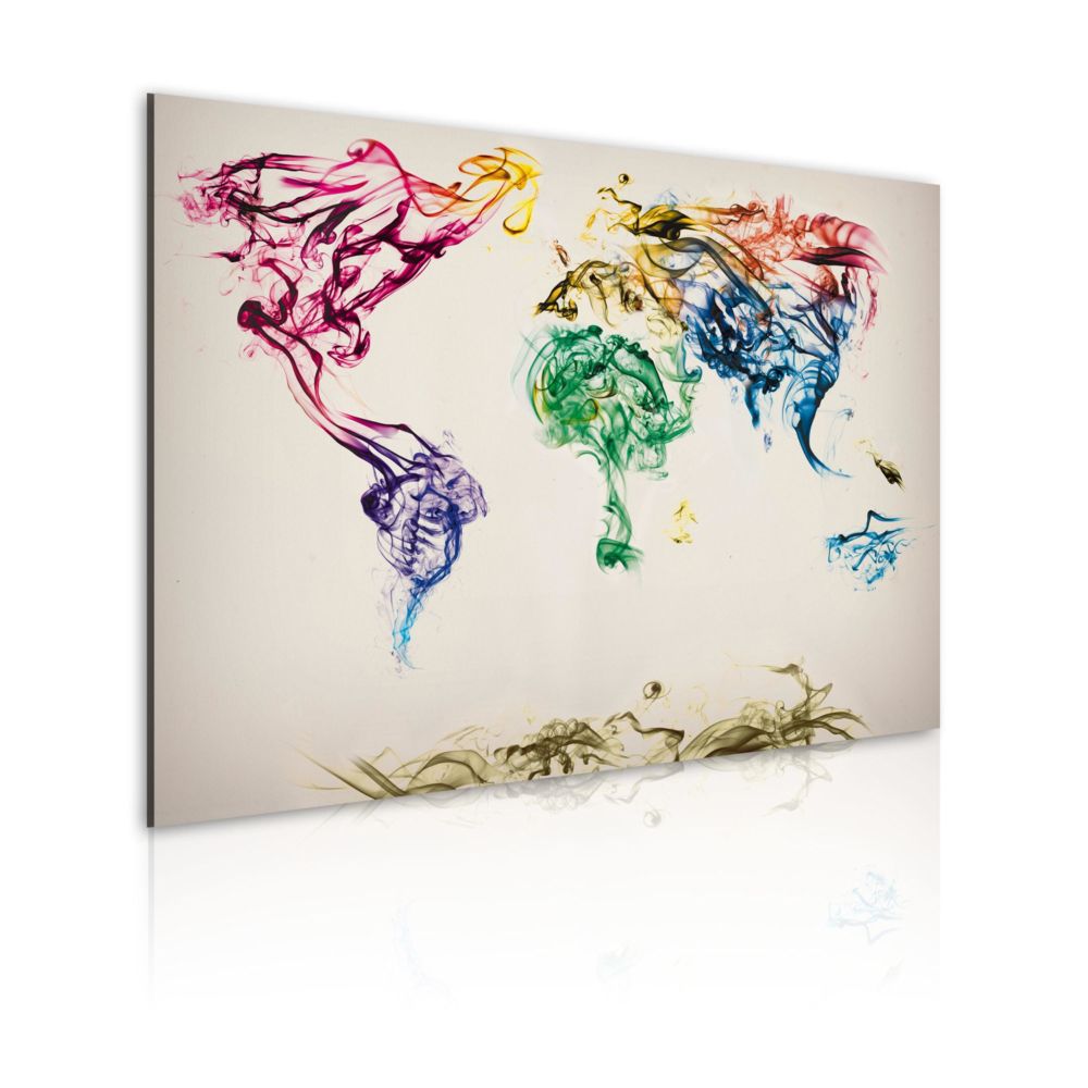 Artgeist - Tableau - Carte mondiale en fumée colorée 90x60 - Tableaux, peintures