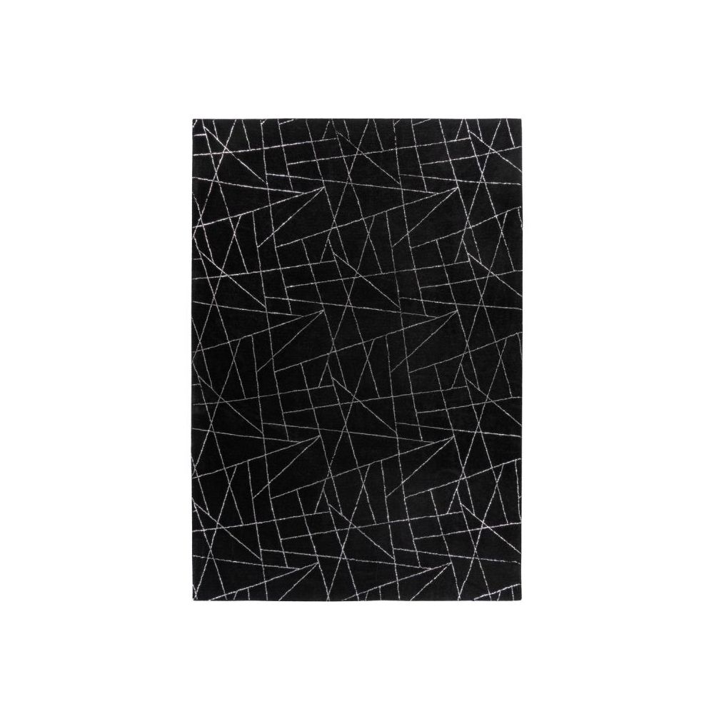 Paris Prix - Tapis Géométrique à Poils Longs ""Bijou"" Noir & Argent - 200 x 290 cm - Tapis