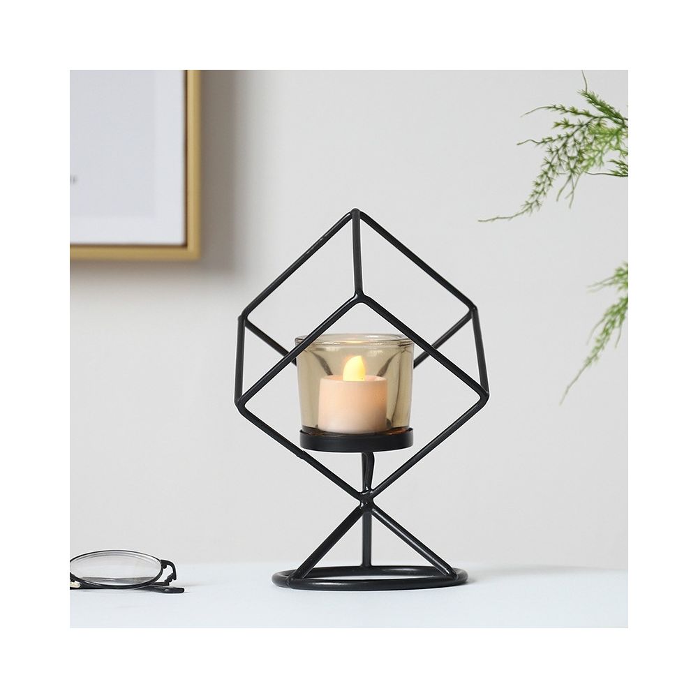 Wewoo - Bougeoir géométrique tridimensionnel en fer forgé avec ornements sans bougies noir - Bougies