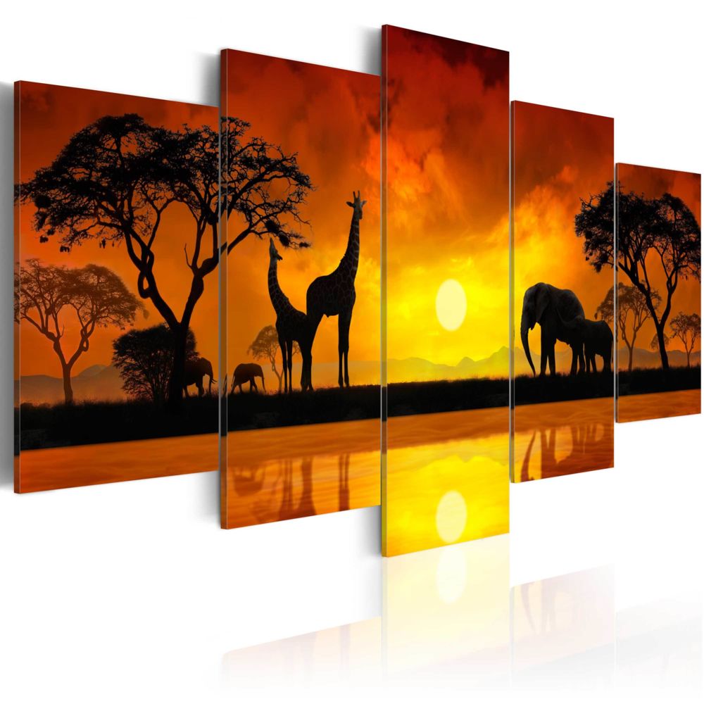 Bimago - Tableau | Savanna | 200x100 | XXL | Tableau africain et ethnique | Animaux | sunset | - Tableaux, peintures