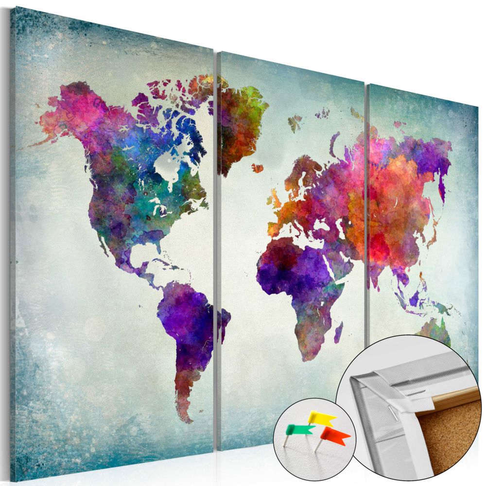 Bimago - Tableau en liège - World in Colors [Cork Map] - Décoration, image, art | - Tableaux, peintures