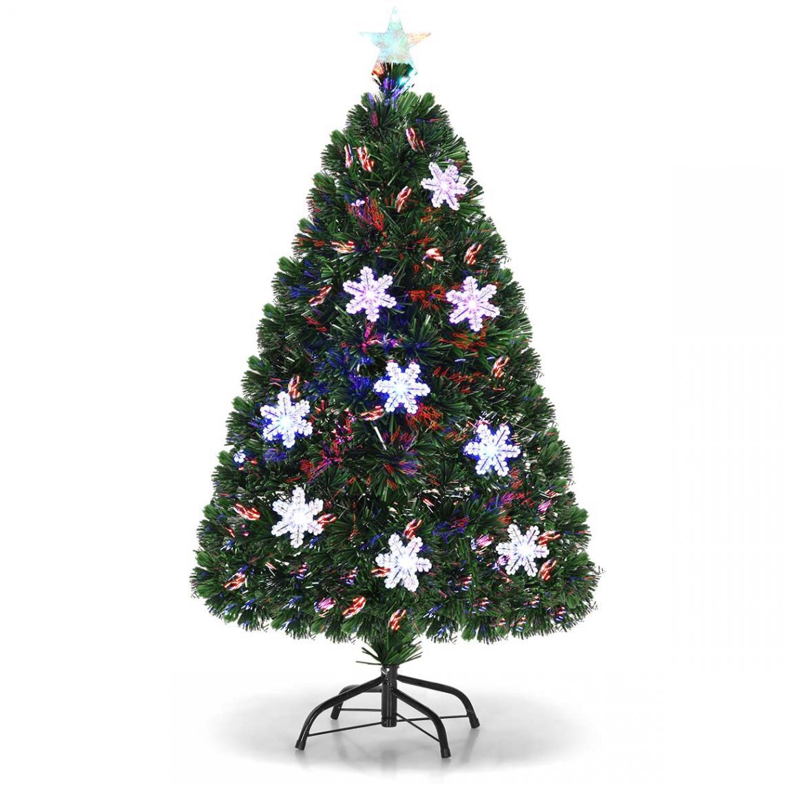 Costway - 180cm Sapin de Noël Artificiel LED Lumineux 230 Branches Lumière à Variation de Couleurs avec Etoile à la Cime et Flocons de Neige - Sapin de Noël