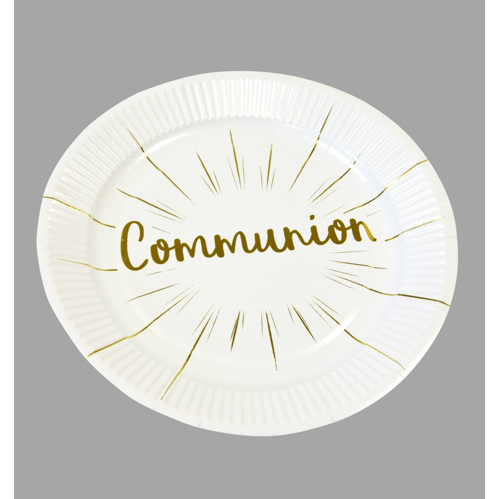 Visiodirect - 24 sachets de 6 Assiettes en carton ""Communion"" dorées métallisées - 18 cm - Objets déco