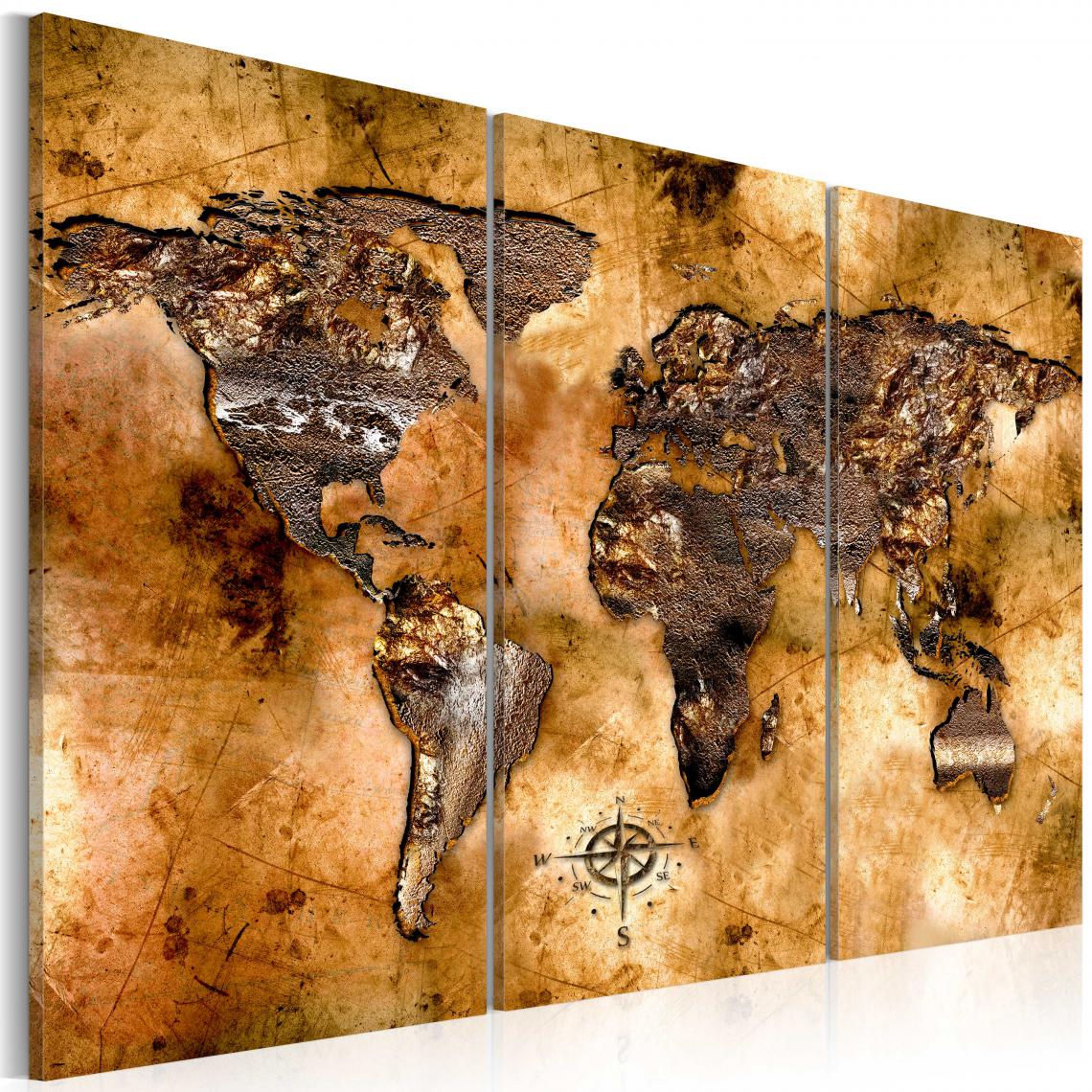 Decoshop26 - Tableau sur toile en 3 panneaux décoration murale image imprimée cadre en bois à suspendre Monde dans des tons opalescents 120x80 cm 11_0004124 - Tableaux, peintures