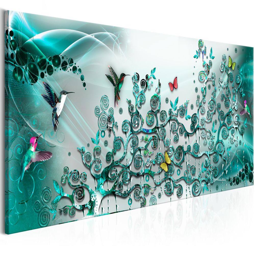 Bimago - Tableau - Hummingbirds Dance (1 Part) Turquoise Narrow - Décoration, image, art | Animaux | Oiseaux | - Tableaux, peintures