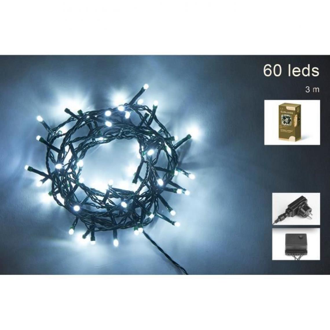 Cstore - Guirlande de Noël - 60 LED 5 mm blanc froid - L.3 m - Fil vert - Décorations de Noël