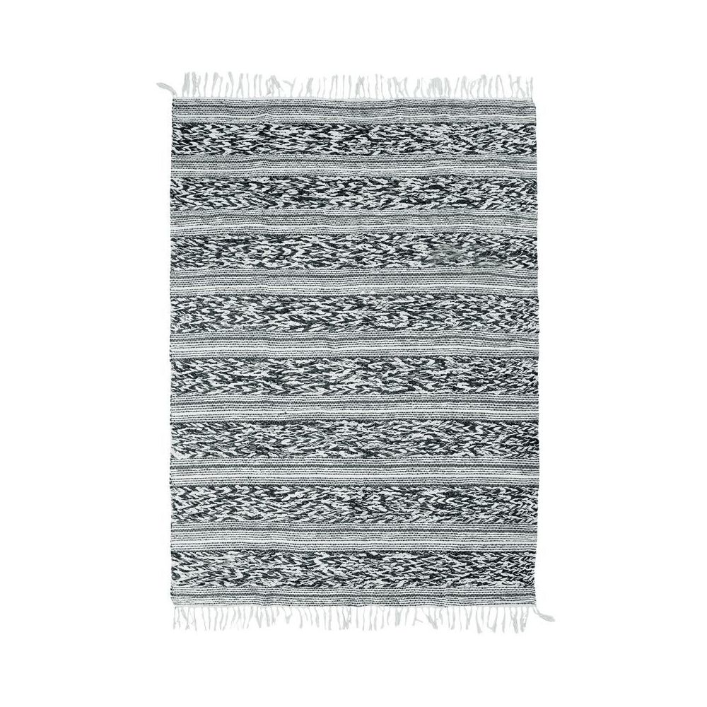 Thedecofactory - TERRA COTTON RELIEF - Tapis 100% coton bande relief blanc-noir 160x230 - Tapis