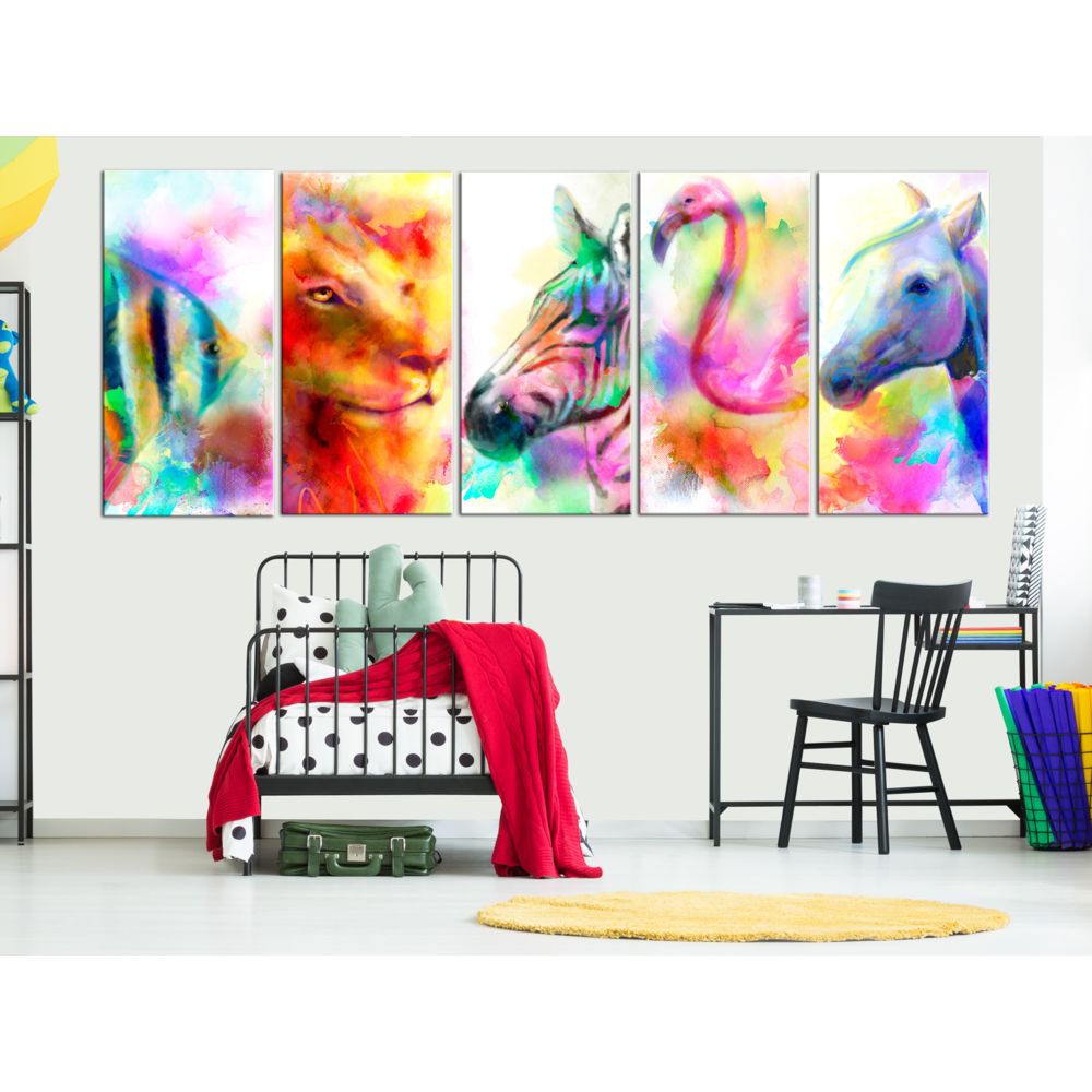 marque generique - 200x80 Tableau Animaux Superbe Rainbow Watercolours (5 Parts) Narrow - Tableaux, peintures