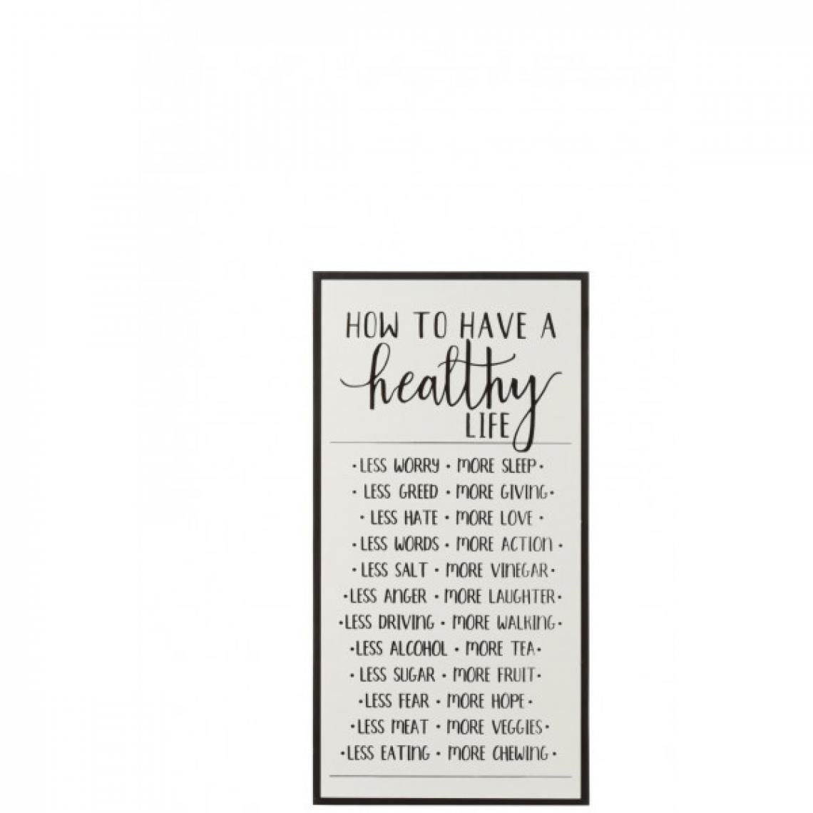 Dansmamaison - Pancarte How To Have A Healthy Life Bois/Ceramique Blanc/Noir - L 32,2 x l 4 x H 62,2 cm - Objets déco