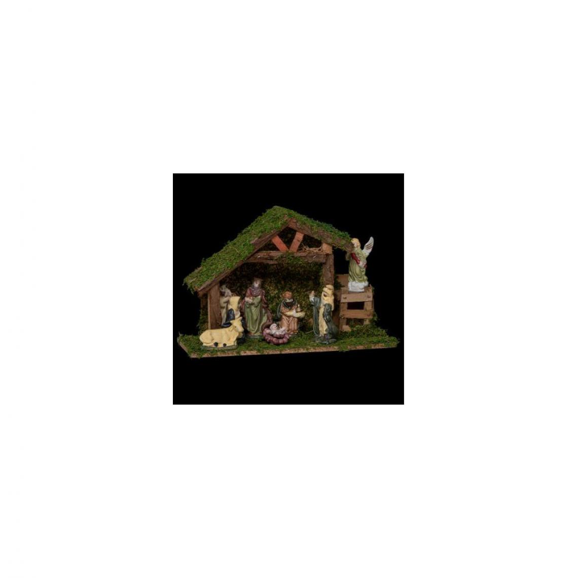 Ac-Deco - Crèche de Noël avec 8 santons - L 31.5 cm x l 12.5 cm - Porcelaine - Décorations de Noël