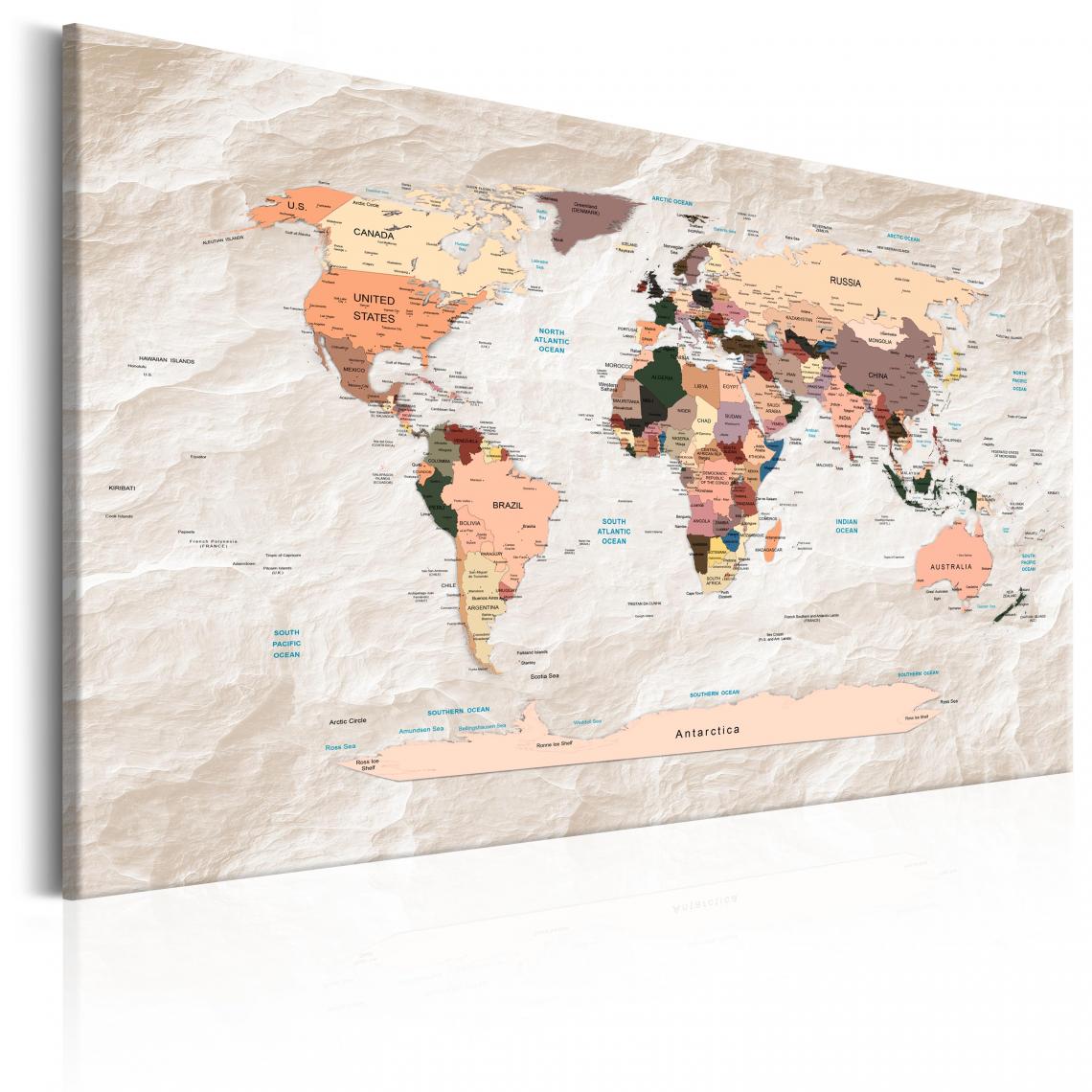 Decoshop26 - Tableau sur toile décoration murale image imprimée cadre en bois à suspendre Carte du monde : Océans pierreux 90x60 cm 11_0004415 - Tableaux, peintures