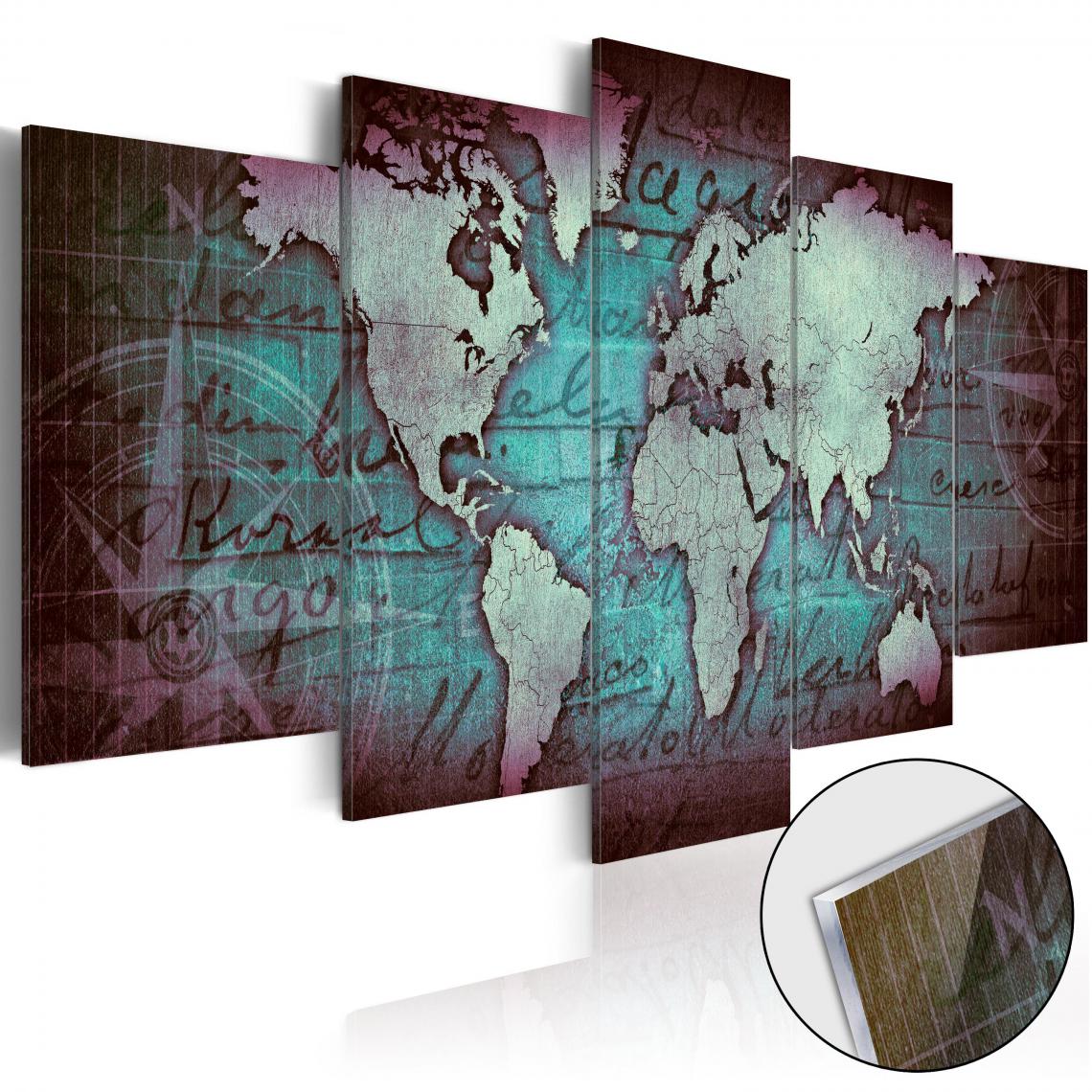 Decoshop26 - Tableaux en verre acrylique décoration murale motif carte monde bronze II 100x50 cm TVA110172 - Tableaux, peintures