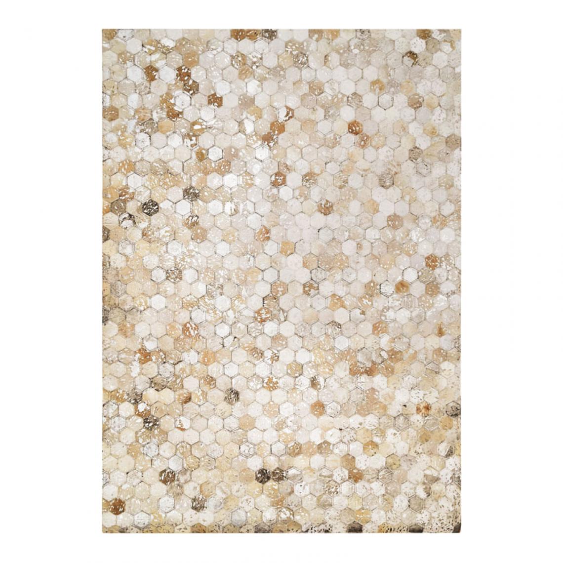 Thedecofactory - CUIR DIAMOND SILVER - Tapis patchwork de cuirs motifs hexagone argent 160x230 - Tapis