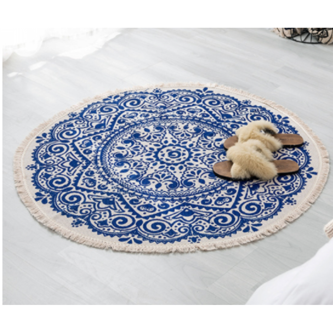 Universal - Tapis rond marocain 60cm Tissu de coton à franges bohème Tapis tapis de porte Décoration Gouttes | Tapis (bleu) - Tapis