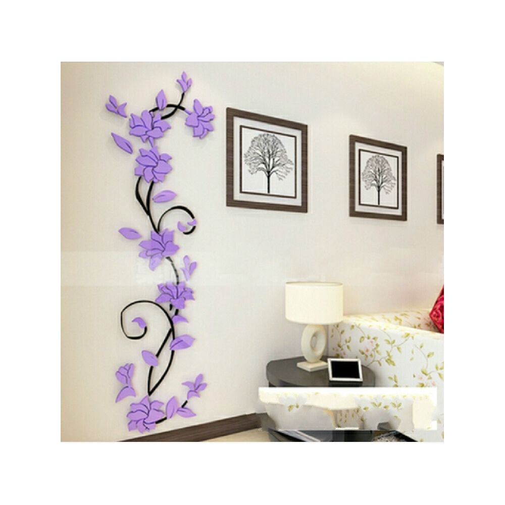 Wewoo - Sticker mural Mur 3D Stikcers Forme De Fleur Acrylique À La Mode Détachable Étanche DIY Autocollants Muraux DécorationTaille 180x54CM Noir + Violet Droit - Stickers