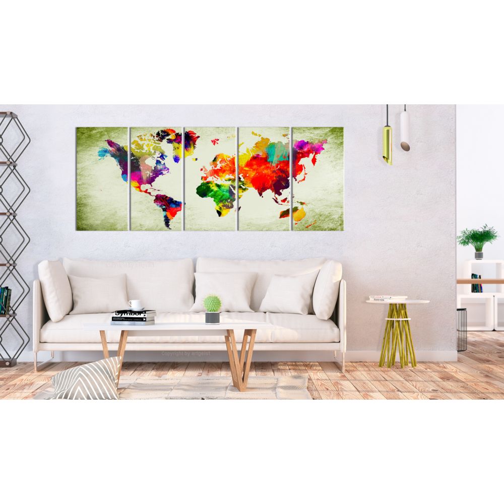marque generique - 200x80 Tableau Cartes du monde Chic Colourful Continents - Tableaux, peintures