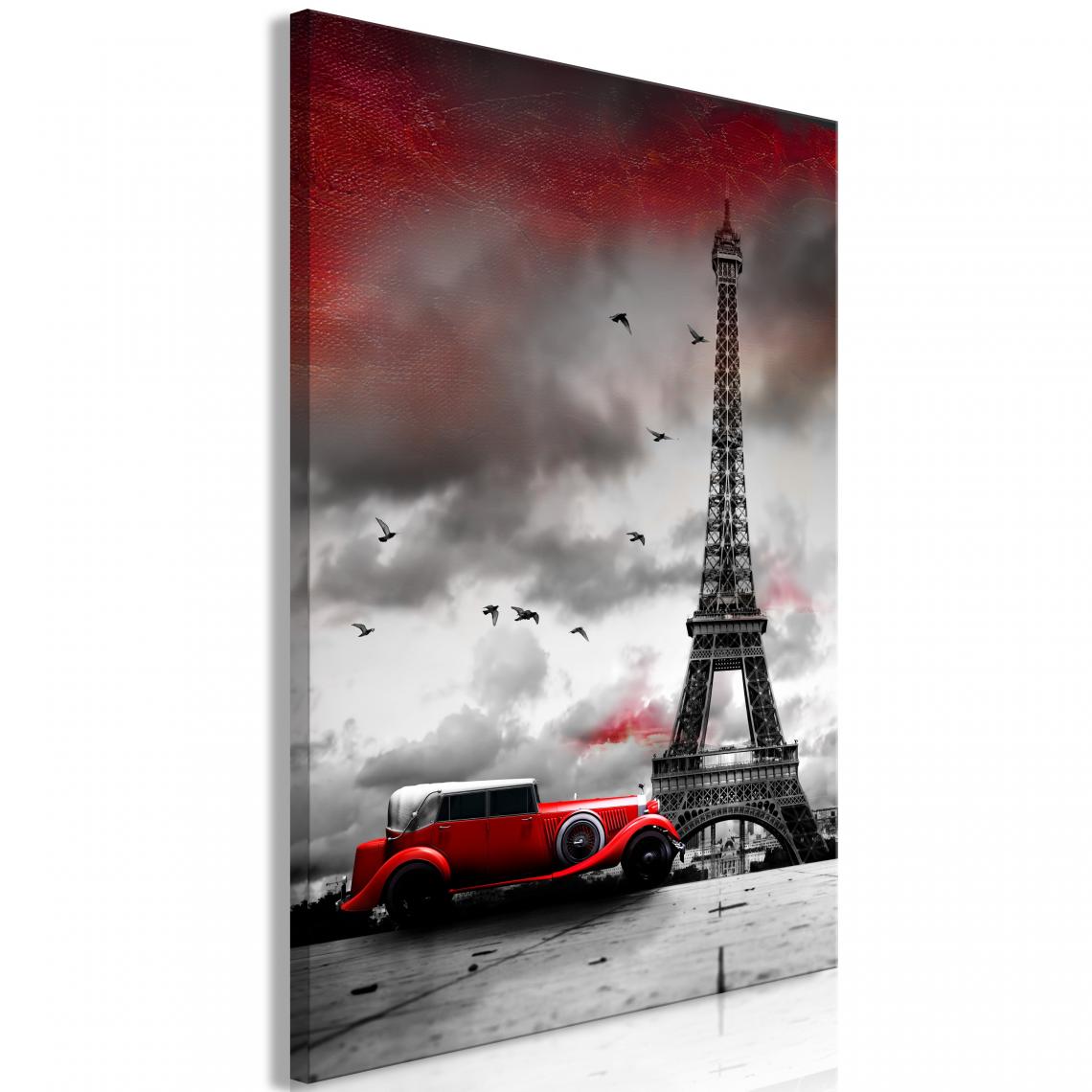 Decoshop26 - Tableau sur toile décoration murale image imprimée cadre en bois à suspendre Voiture rouge à Paris (1 partie) Vertical 60x90 cm 11_0008234 - Tableaux, peintures