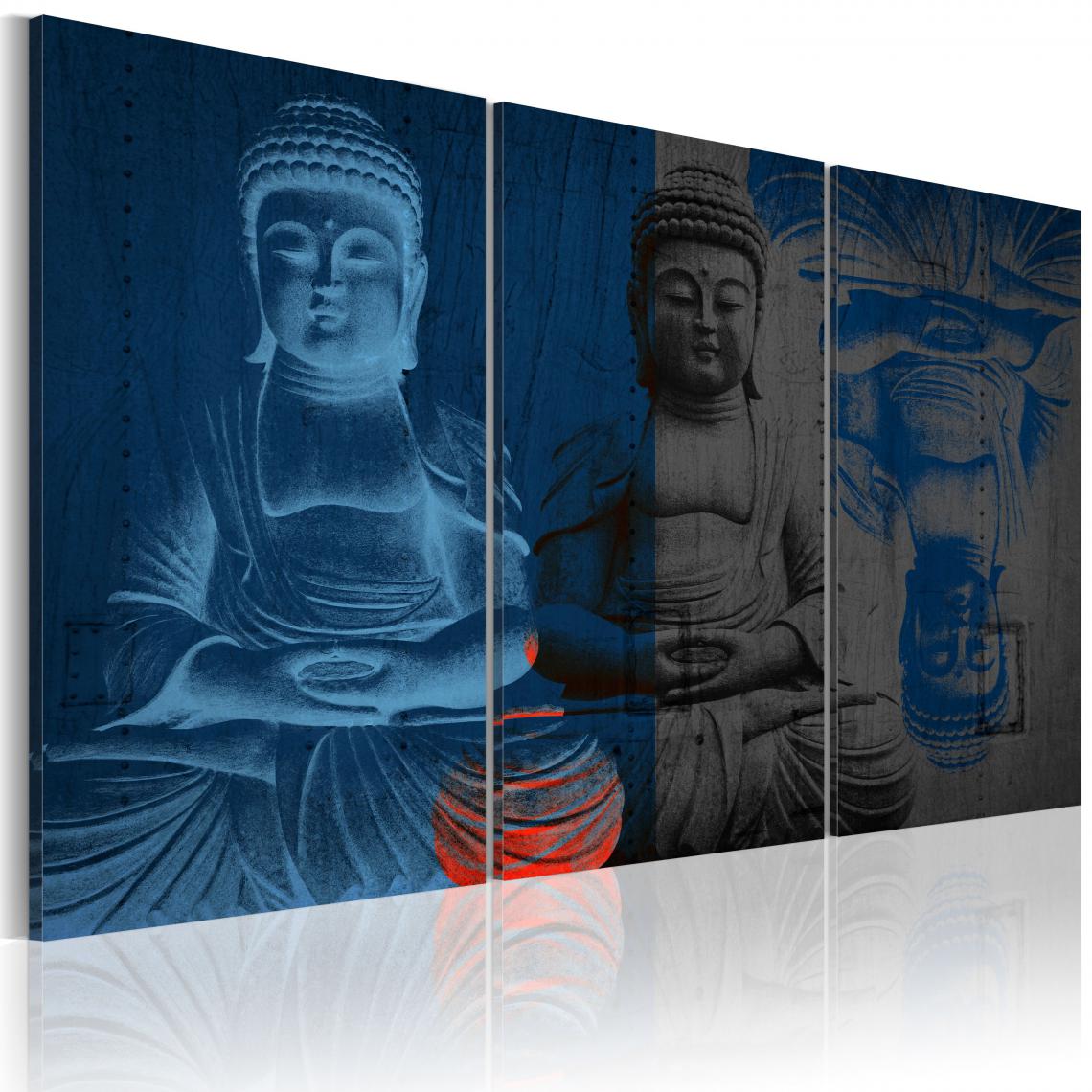 Decoshop26 - Tableau sur toile en 3 panneaux décoration murale image imprimée cadre en bois à suspendre Bouddha - sculpture 60x40 cm 11_0008915 - Tableaux, peintures