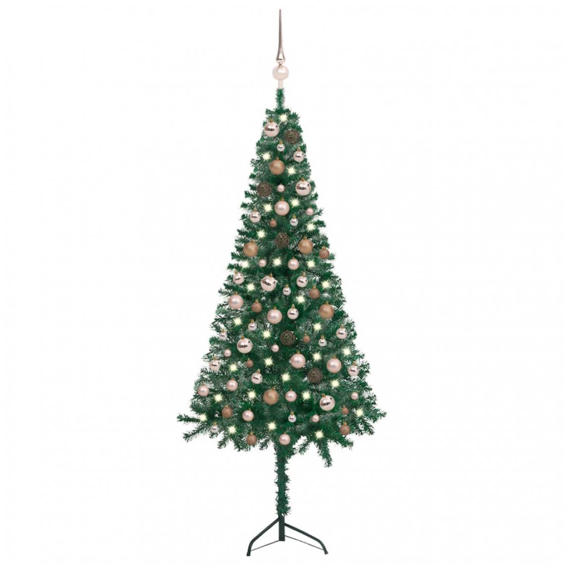 Vidaxl - vidaXL Arbre de Noël artificiel d'angle LED et boules Vert 150 cm PVC - Sapin de Noël