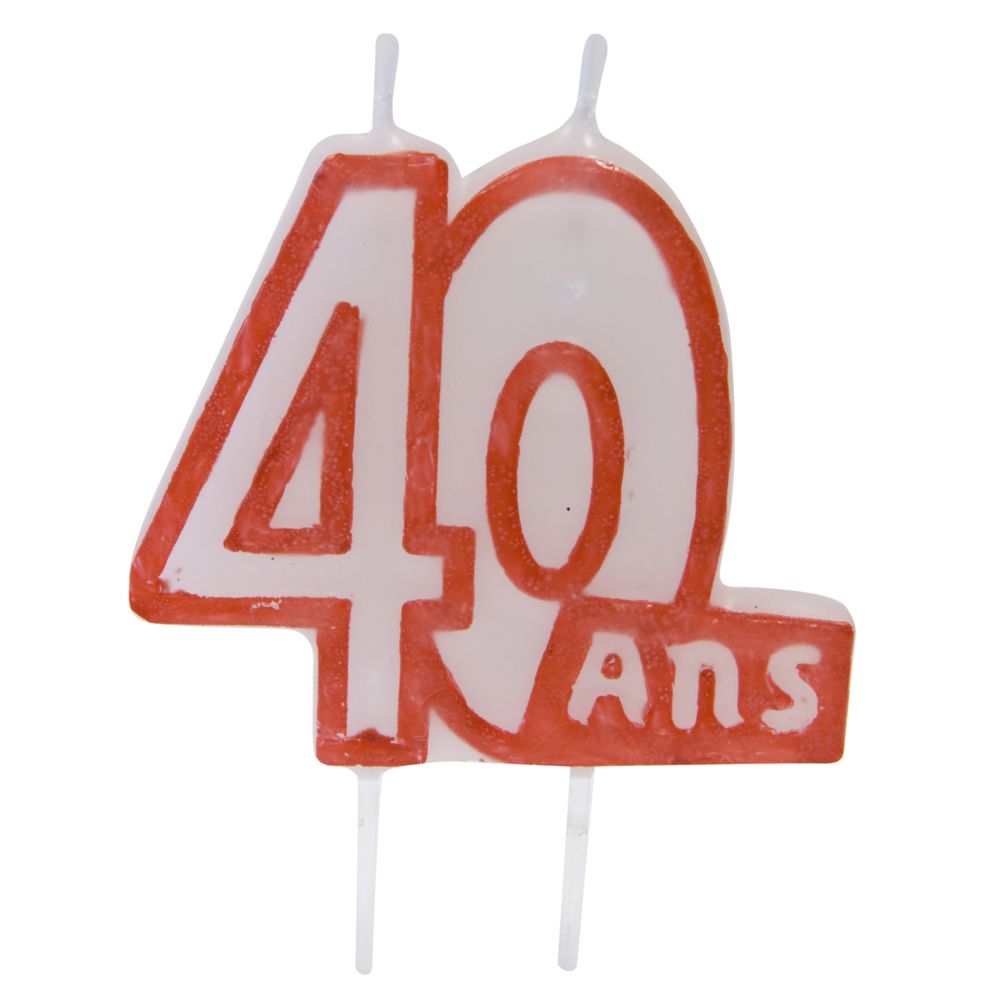 Visiodirect - Lot de 10 Bougies ""40 ans"" blanc contour rouge sur pique - 7 x 6 cm - Objets déco