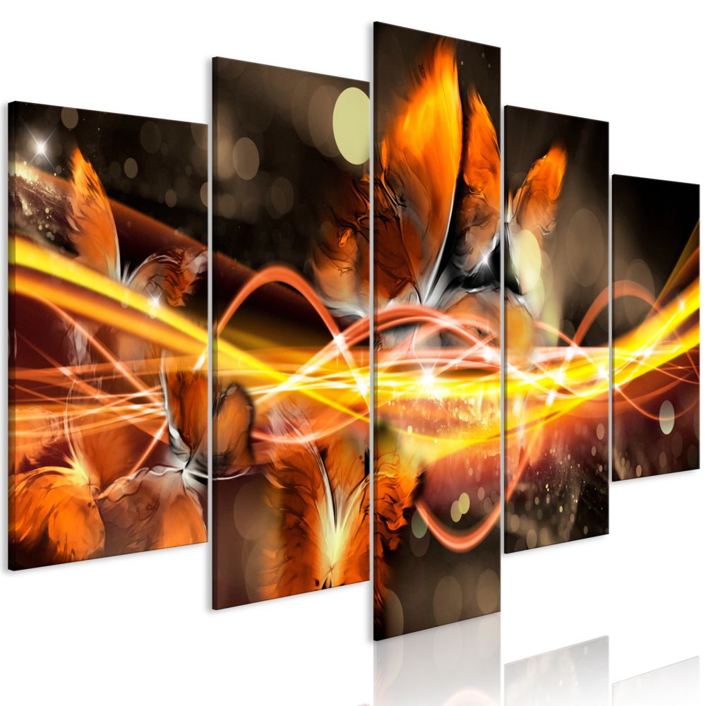 Bimago - Tableau - Swarm of Butterflies (5 Parts) Wide Orange - Décoration, image, art | Animaux | Insectes | - Tableaux, peintures