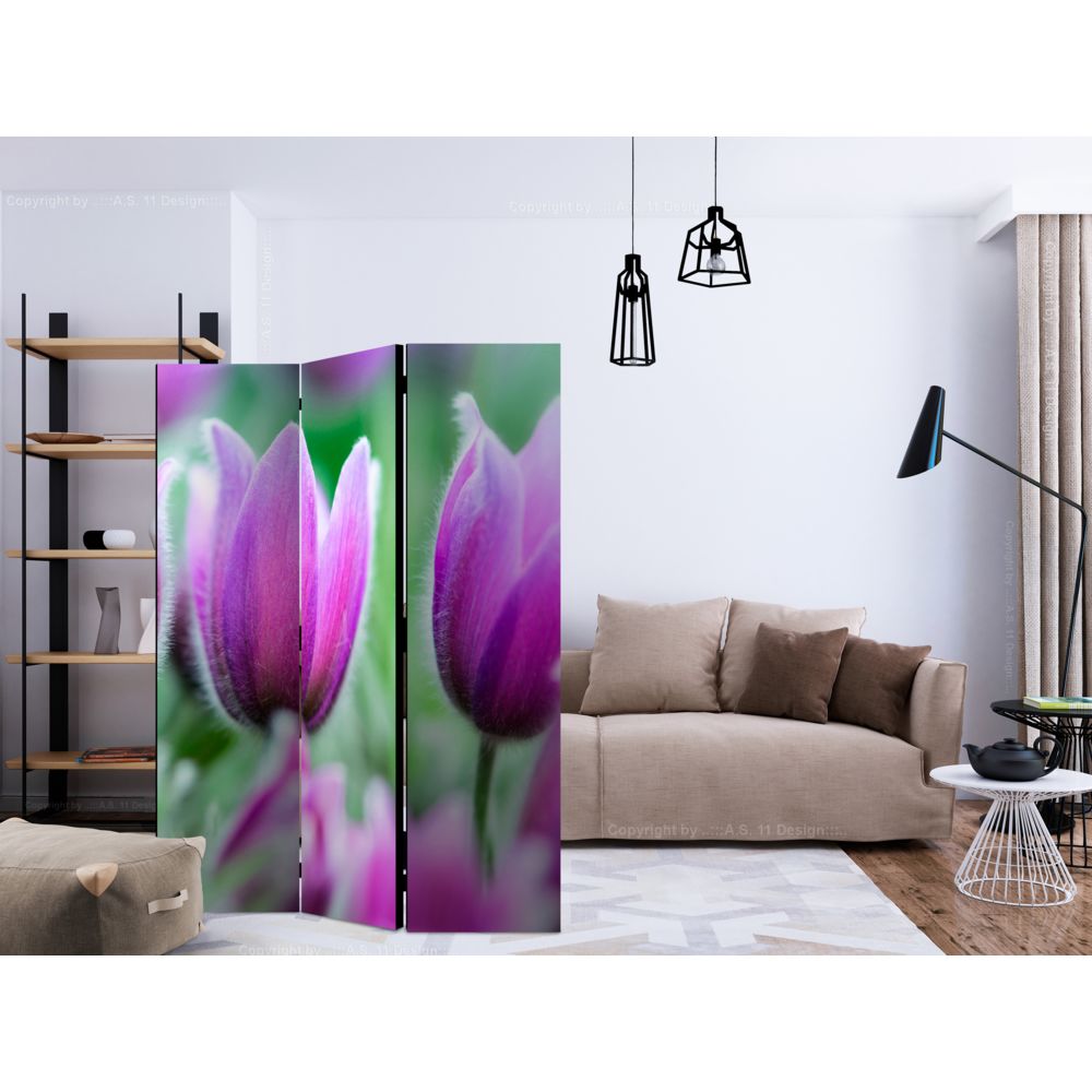 marque generique - 135x172 Paravent 3 volets Paravents 3 volets Contemporain Purple spring tulips [Room Dividers] - Paravents