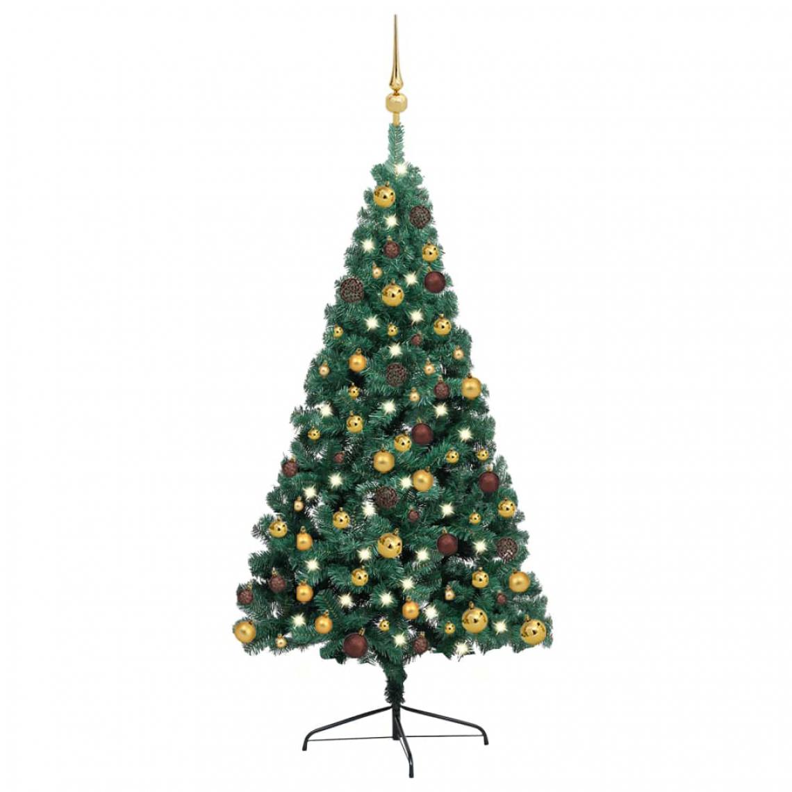 Vidaxl - vidaXL Demi-arbre de Noël artificiel avec LED et boules Vert 240 cm - Sapin de Noël