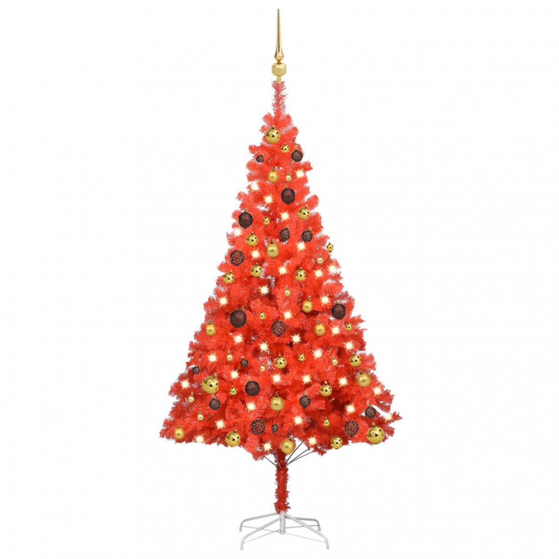 Vidaxl - vidaXL Arbre de Noël artificiel avec LED et boules Rouge 150 cm PVC - Sapin de Noël