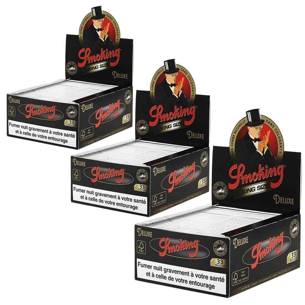 Smoking - Pack de 3 boites de Feuilles à rouler Slim Smoking Black Deluxe - Cendriers