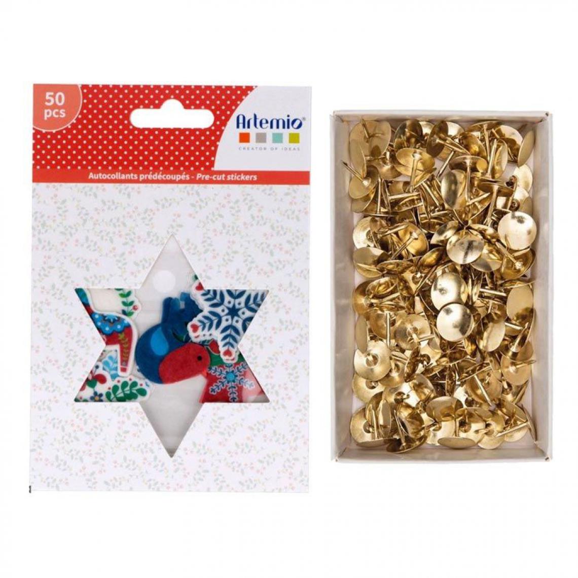 Sans Marque - 50 stickers papier washi Folk + 150 punaises dorées - Décorations de Noël