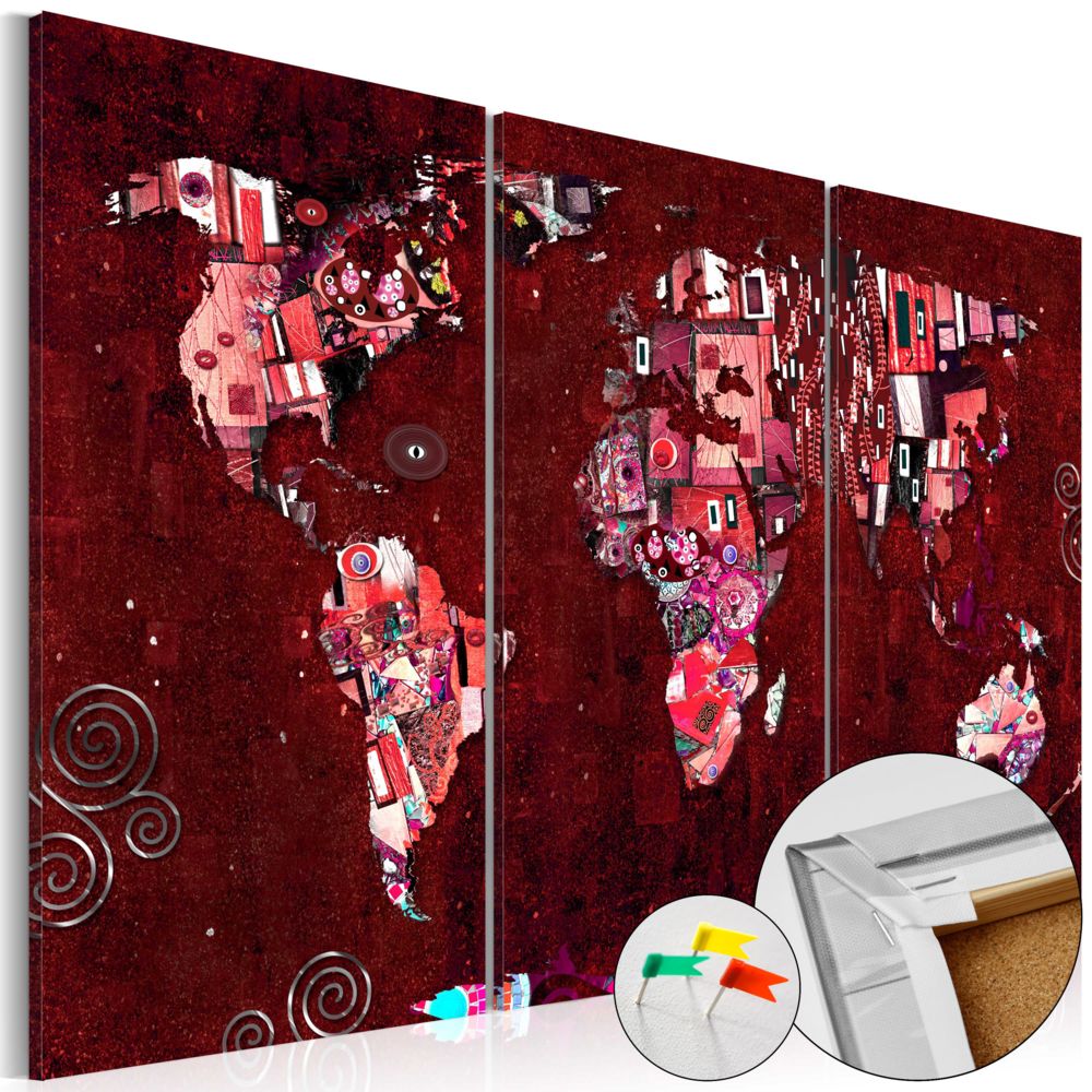 Bimago - Tableau en liège | Ruby World [Cork Map] | 120x80 | | - Tableaux, peintures