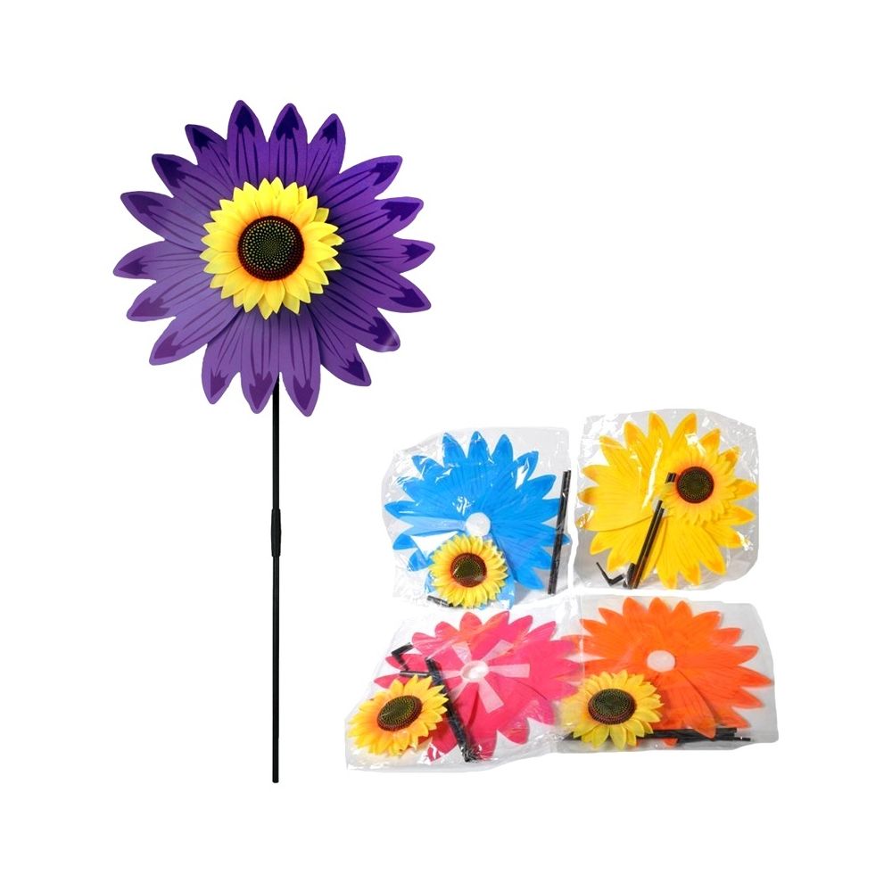 Coolminiprix - Lot de 12 - Moulin à vent XL fleur de tournesol 75cm coloris assortis - Qualité COOLMINIPRIX - Objets déco