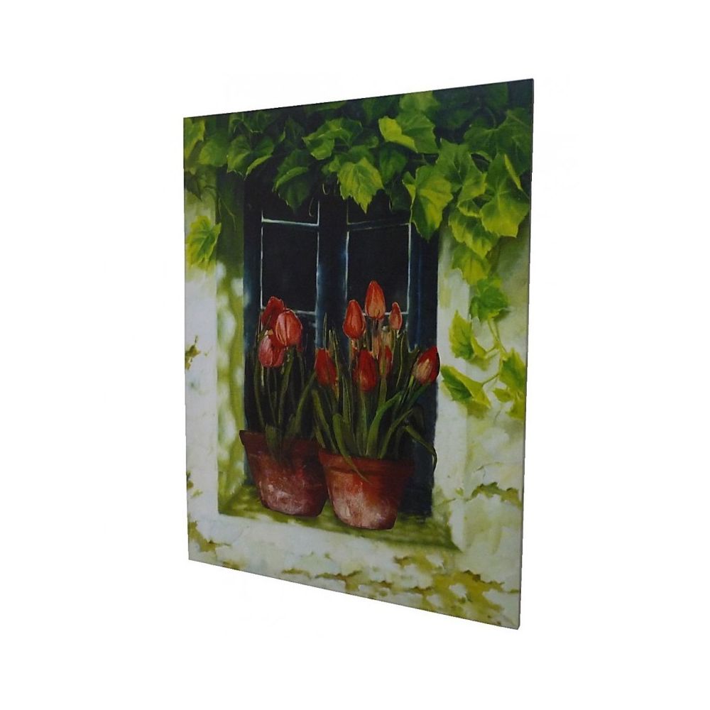 L'Héritier Du Temps - Grand Tableau Cadre Mural en Bois avec Impression sur Toile Motifs Floral Tulipes en Pot sur Fenêtre 2,50x89,50x119cm - Tableaux, peintures