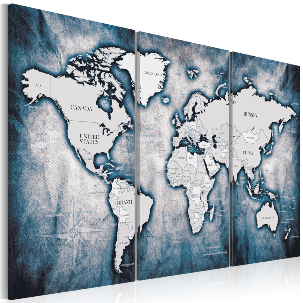 Artgeist - Tableau - World Map: Ink Triptych 120x80 - Tableaux, peintures