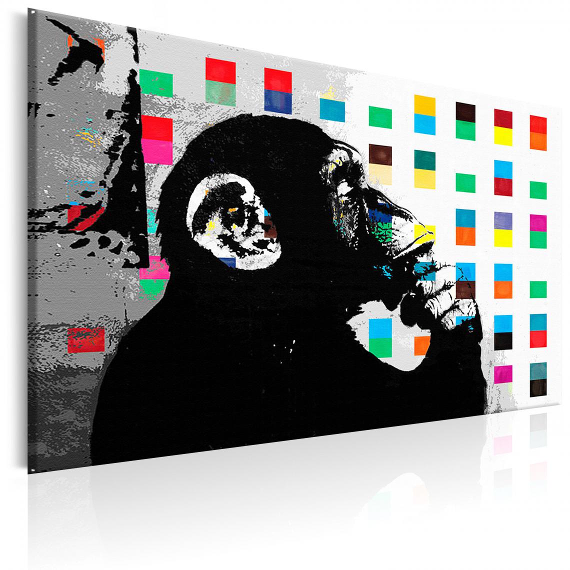 Decoshop26 - Tableau sur toile décoration murale image imprimée cadre en bois à suspendre Banksy le singe penseur 60x40 cm 11_0003468 - Tableaux, peintures