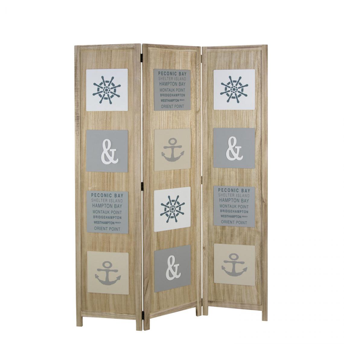 Decoshop26 - Paravent 3 panneaux en bois avec plaque décoratives marin 170x120cm PAR06086 - Paravents