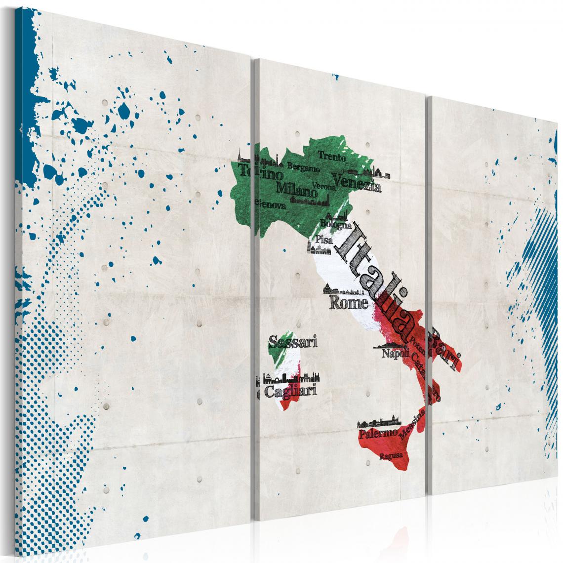Decoshop26 - Tableau sur toile en 3 panneaux décoration murale image imprimée cadre en bois à suspendre Carte de l'Italie - triptyque 90x60 cm 11_0003920 - Tableaux, peintures