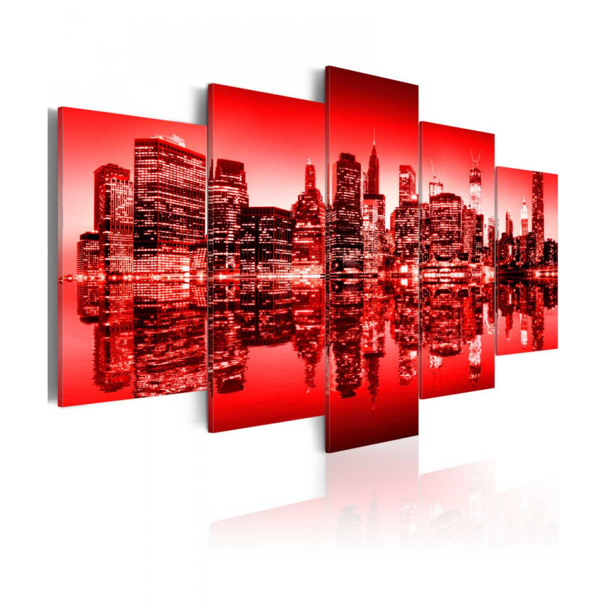 Artgeist - Tableau - Lumière rouge au-dessus de New York - 5 pièces 100x50 - Tableaux, peintures