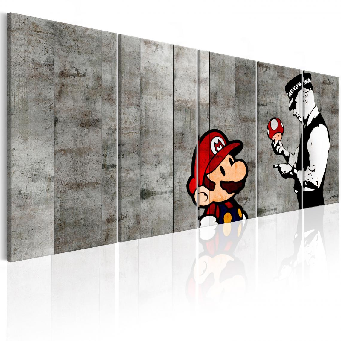 Decoshop26 - Tableau sur toile en 5 panneaux décoration murale image imprimée cadre en bois à suspendre Graffiti sur béton 200x80 cm 11_0003563 - Tableaux, peintures