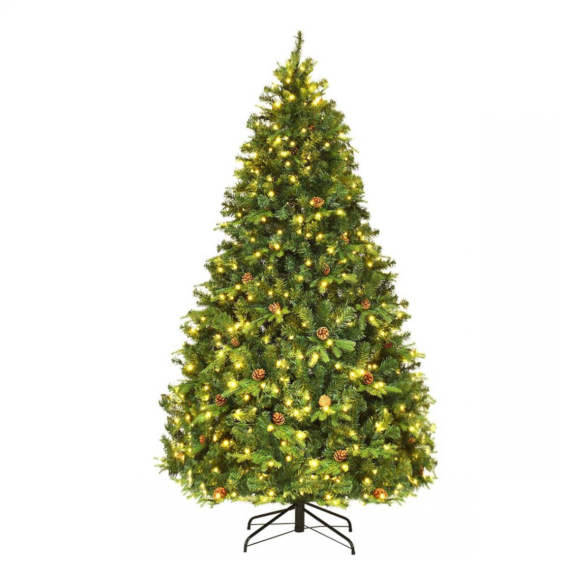 Costway - Costway Sapin de Noël Artificiel avec Lumières LED et Pied en Métal Matériau PVC et PE 225cm - Sapin de Noël